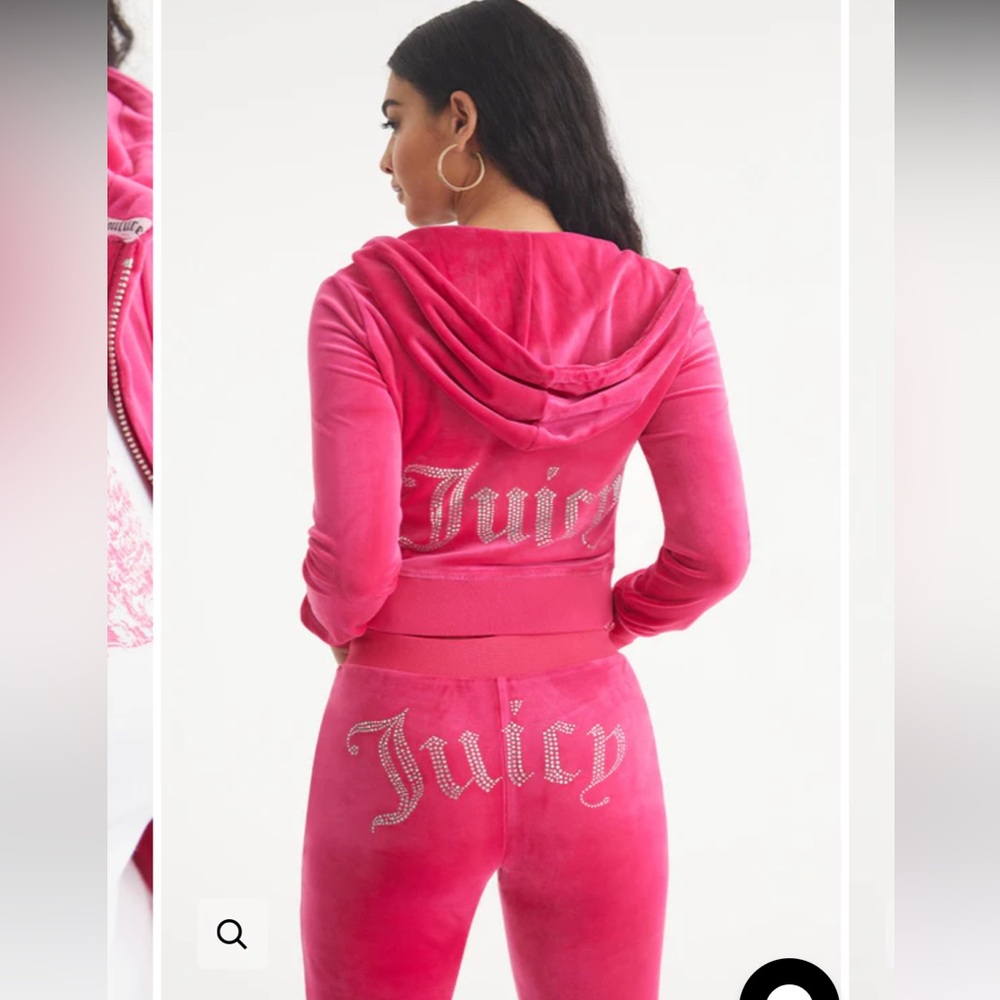 NEW JUICY COUTURE OG BLING VELOUR HOODIE - HOT PINK